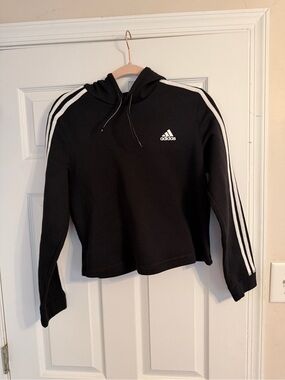 adidas Black Hooded Sweatshirt with White Tag Detailing